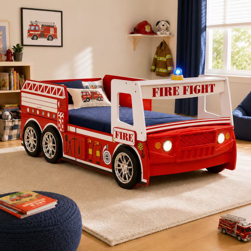 Harriet Bee Zoomie Kids Hero Fire Truck Twin Bed for Kids | Wayfair